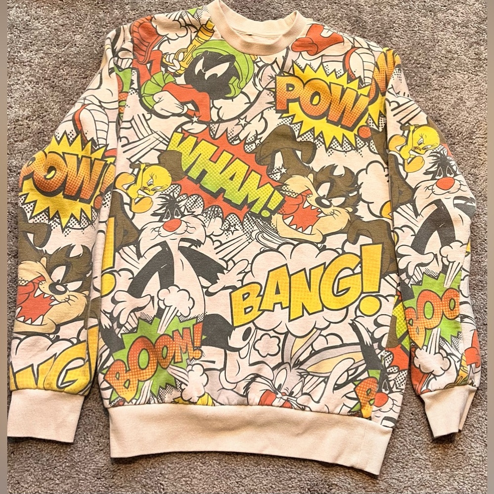 Vintage Looney Tunes All Over Print‎ Pullover Sweatshirt  19” Pit To Pit